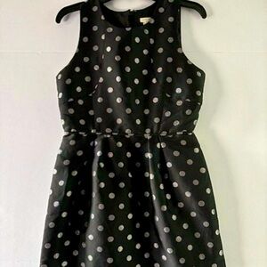 J Crew Black & Silver Polka Dot Party Dress Womens Lined Sleeveless Round Neck 6